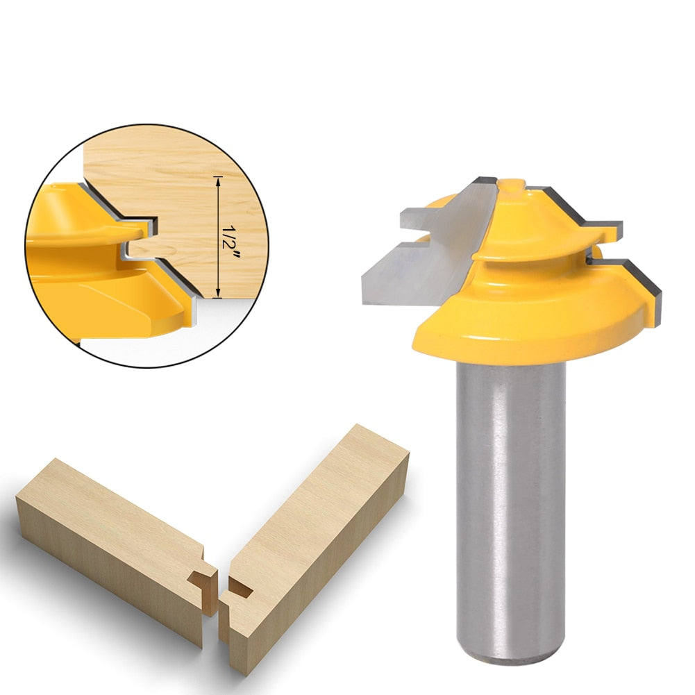 12mm or 12.7mm Shank - Small Lock Miter Router Bit - 45 Degree