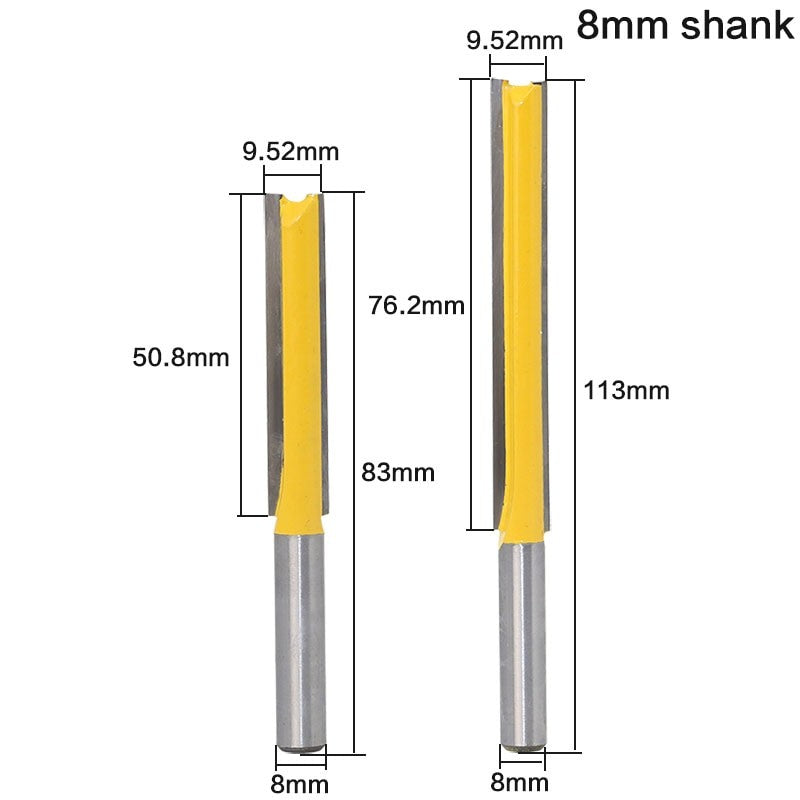 8mm Shank - Straight/Dado Router Bit 1/2" Dia. X 3" Length