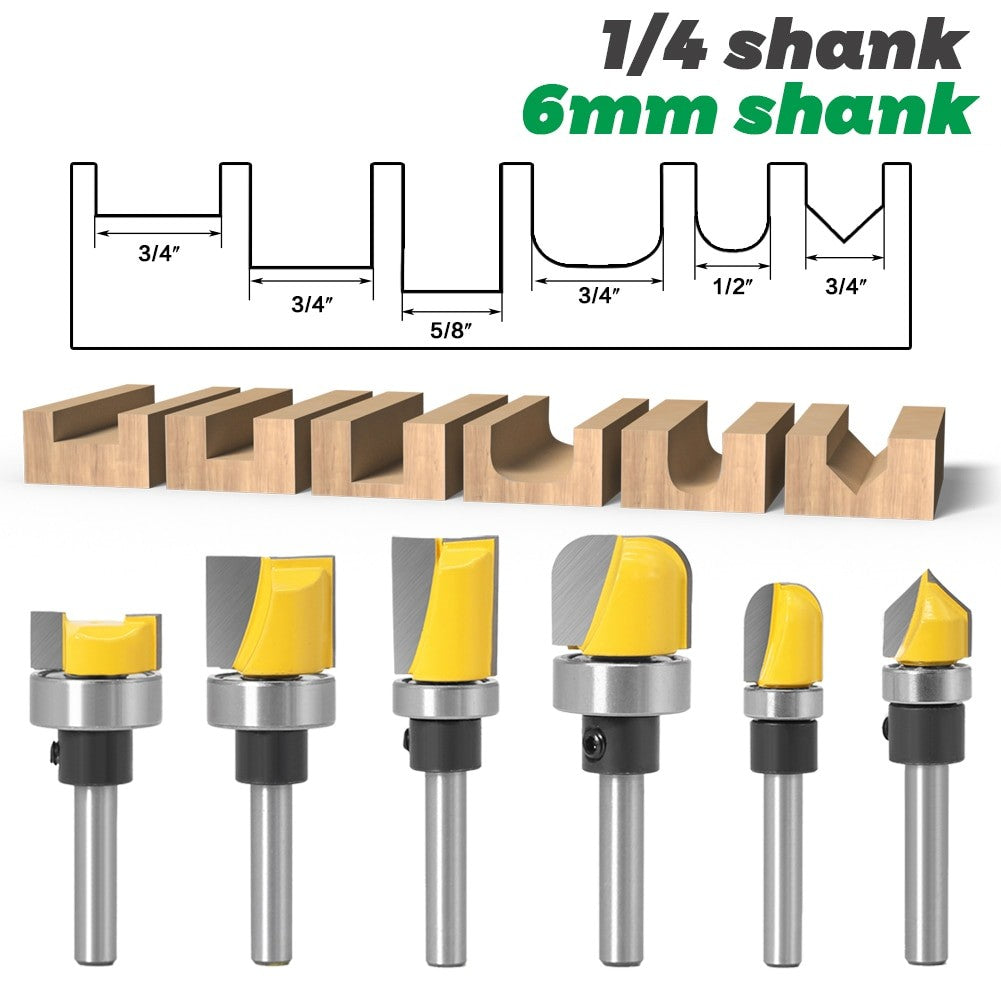 6mm or 6.35mm Shank - Straight Router Bit with Bearing Hinge