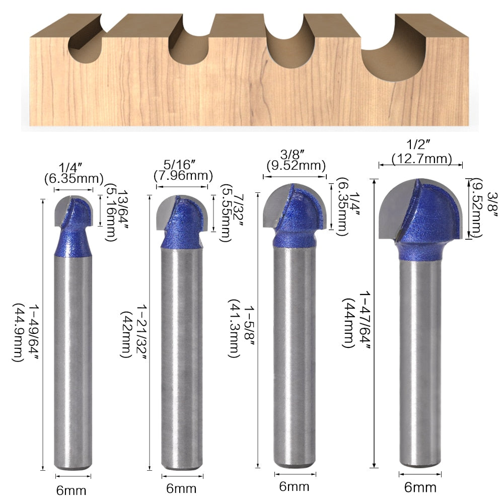6mm Shank -  Professional Level Ball Nose Router Bits