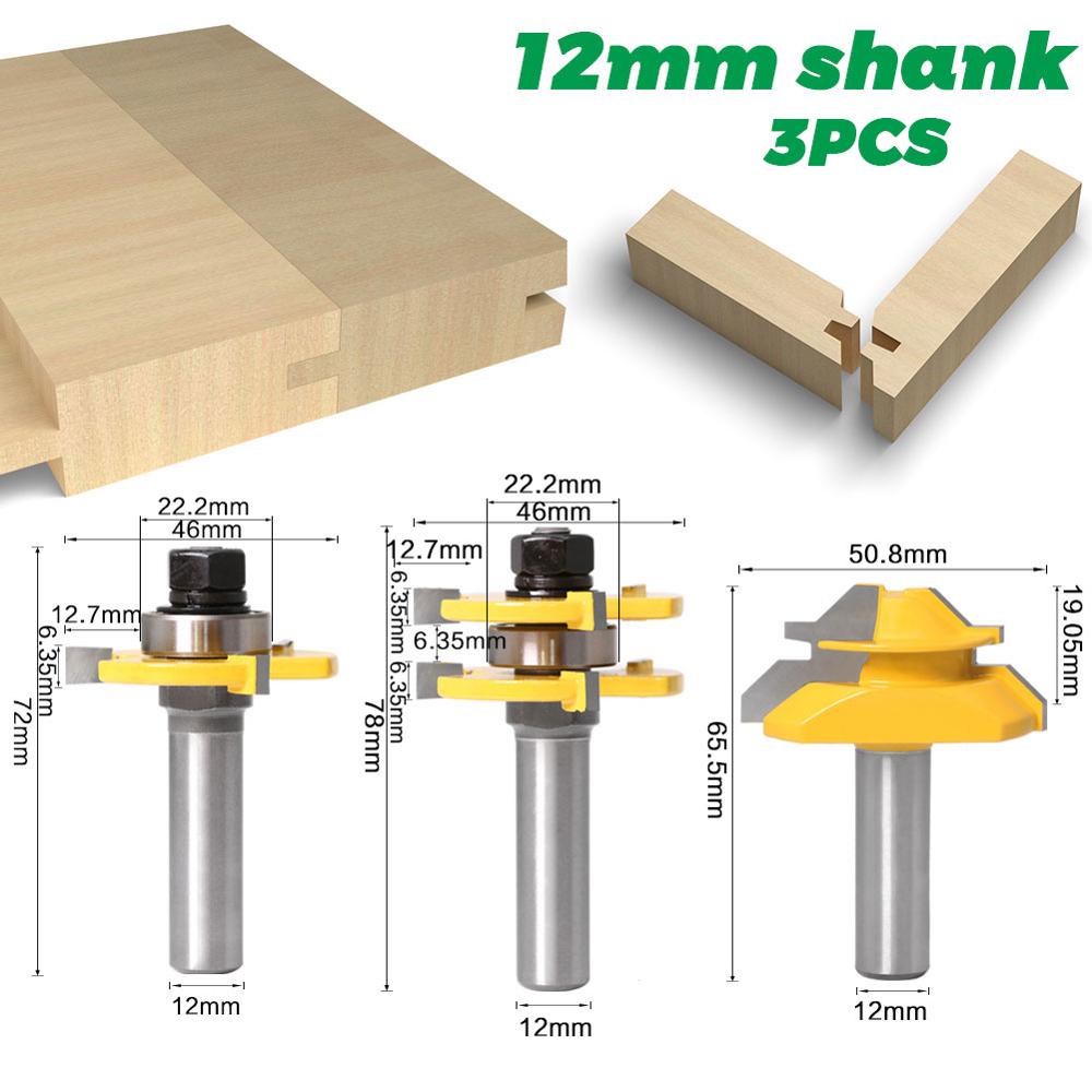 12mm or 12.7mm Shank -  Tongue & Groove Joint Assembly Router Bit Set With 45 Degree Lock Miter