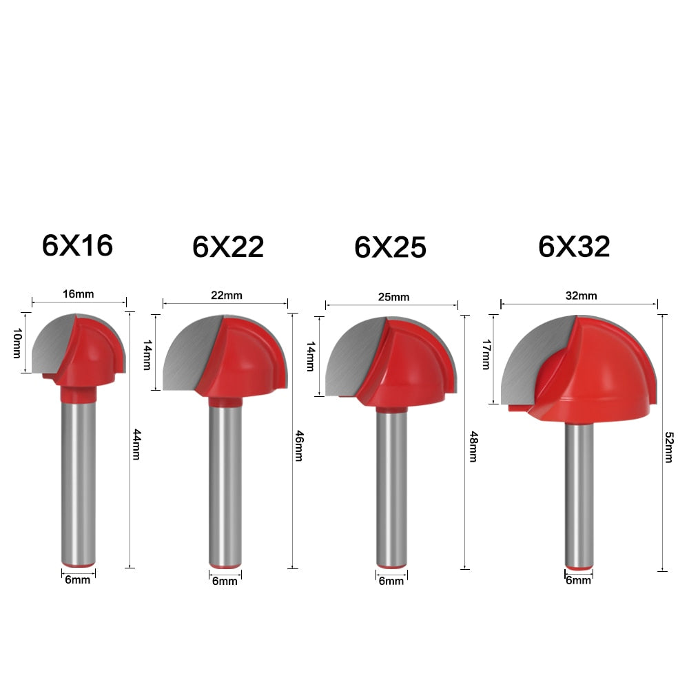 6mm Shank - Round Nose Cove Core Box Router Bits