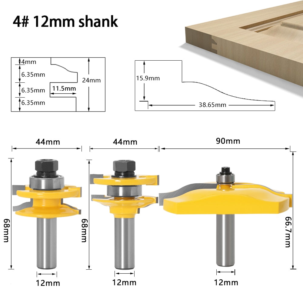 12mm  Shank - Rail and Stile - Panel Raised - Ogee Router Bit