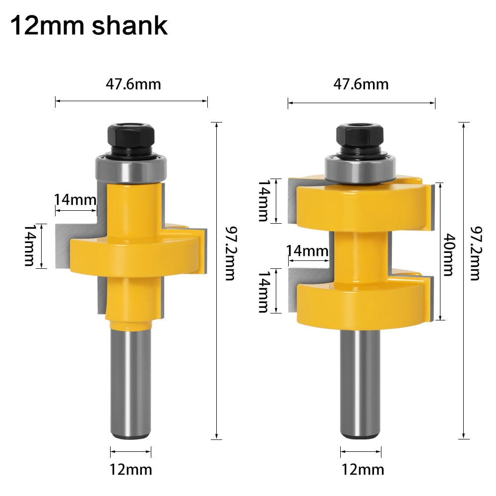 8mm or 12mm Shank - Large Tongue & Groove Joint Assembly Router Bit Set (2pc)