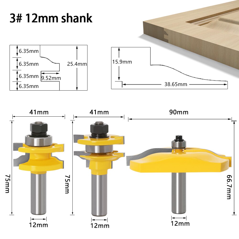 12mm  Shank - Rail and Stile - Panel Raised - Ogee Router Bit