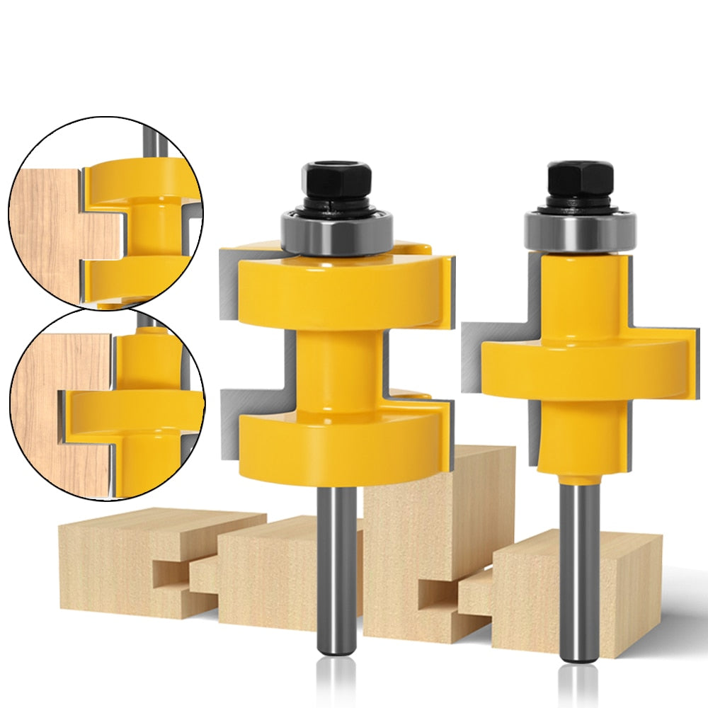 8mm or 12mm Shank - Large Tongue & Groove Joint Assembly Router Bit Set (2pc)