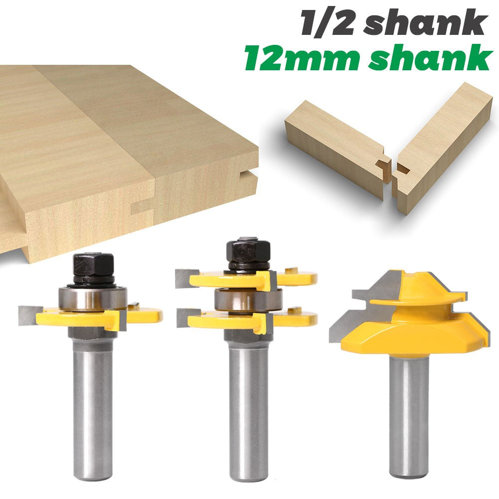 12mm or 12.7mm Shank -  Tongue & Groove Joint Assembly Router Bit Set With 45 Degree Lock Miter