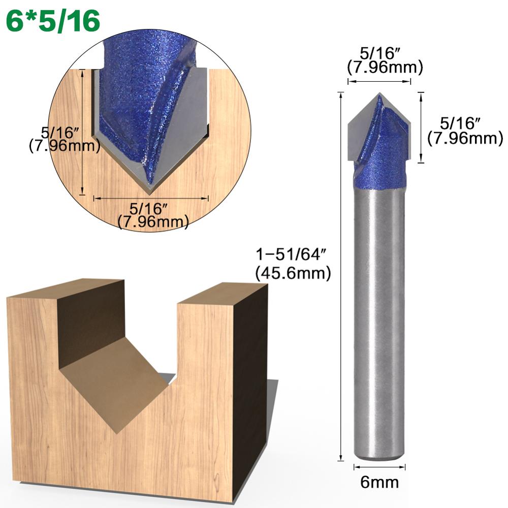 6mm Shank - 90 Degree V Groove Router Bits - 1/4″ - 5/16″ - 3/8″ - 1/2″