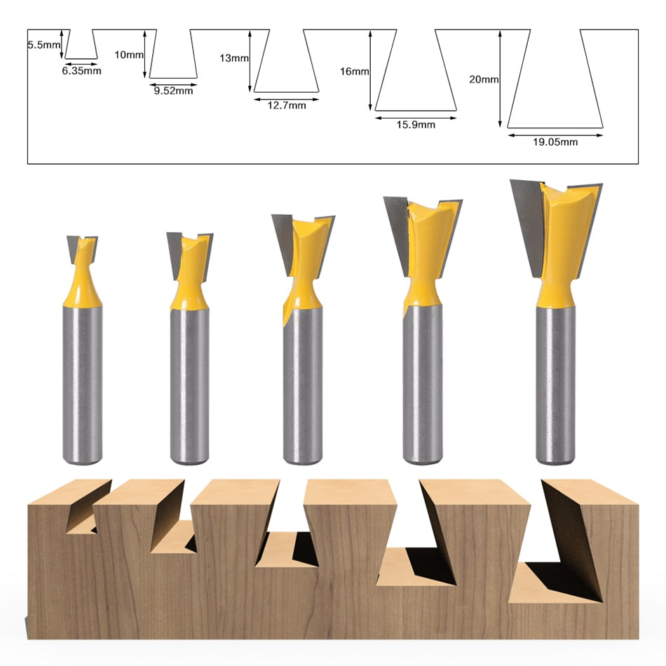 8mm Shank - 14 Degree Dovetail Joint Router Bits
