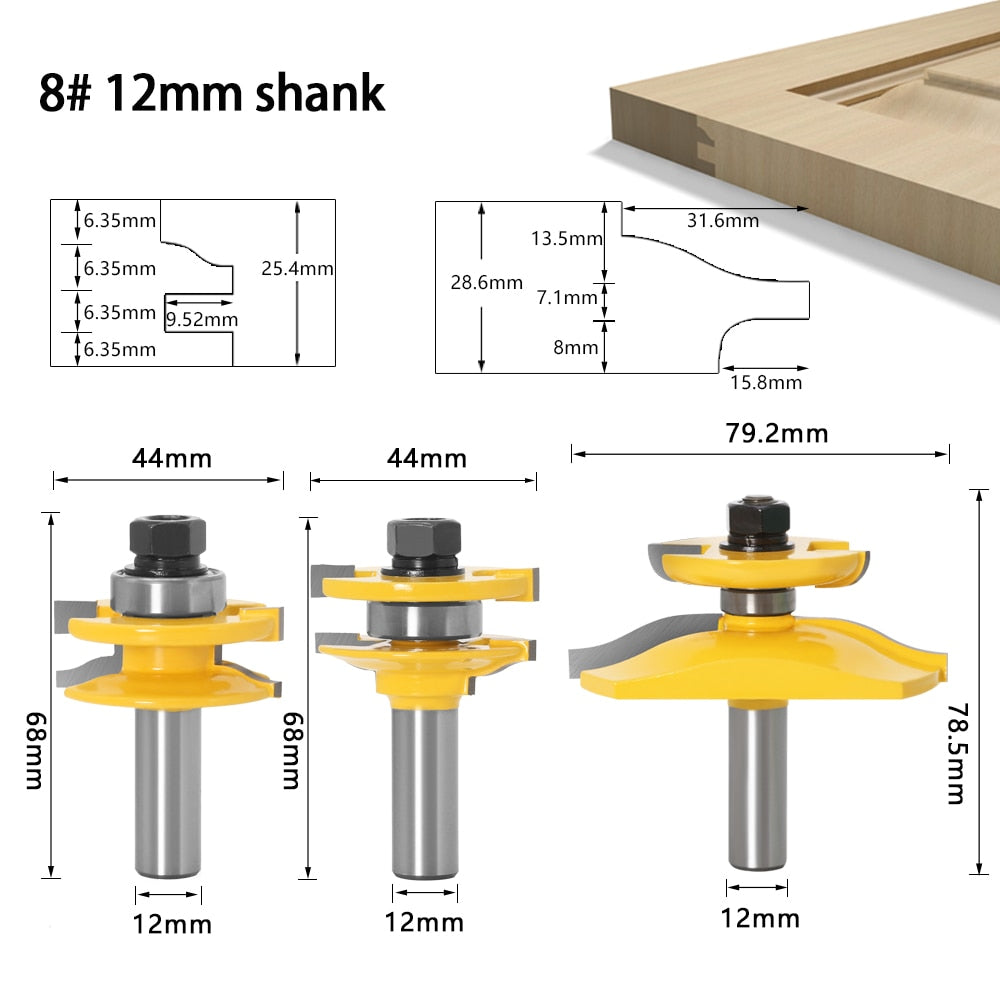 12mm  Shank - Rail and Stile - Panel Raised - Ogee Router Bit