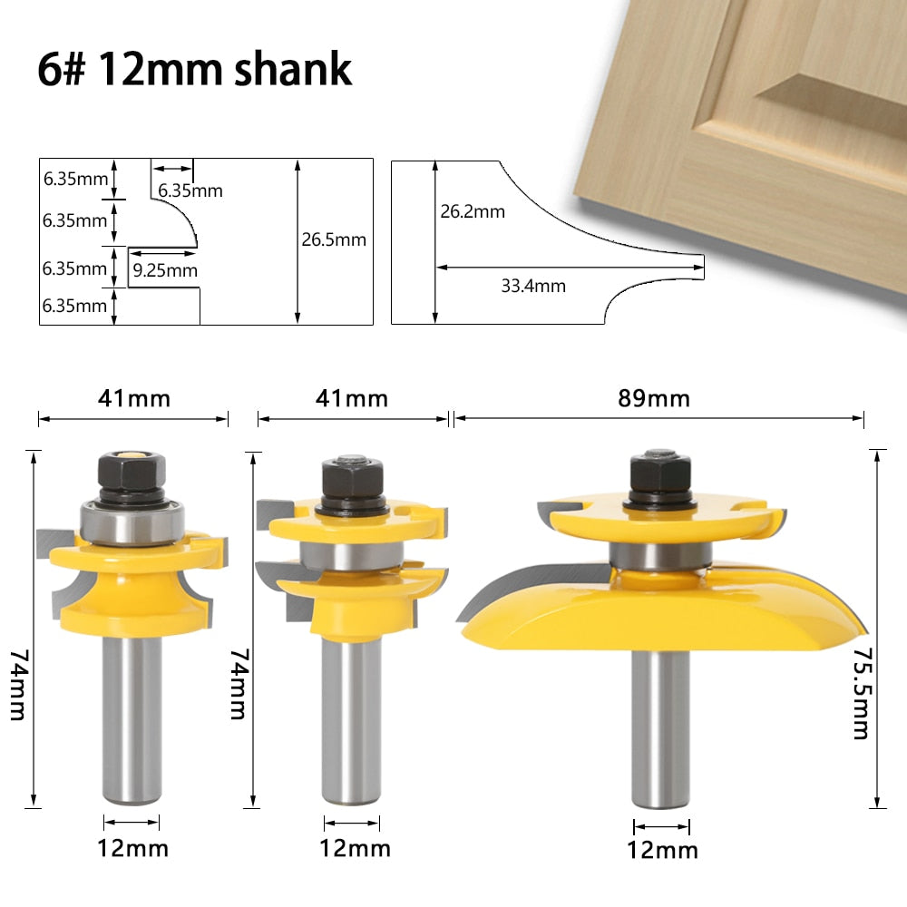 12mm  Shank - Rail and Stile - Panel Raised - Ogee Router Bit