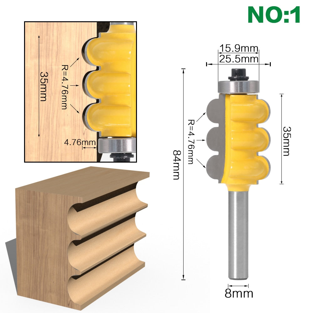 8mm Shank - Triple Bead and Triple Flute Router Bit