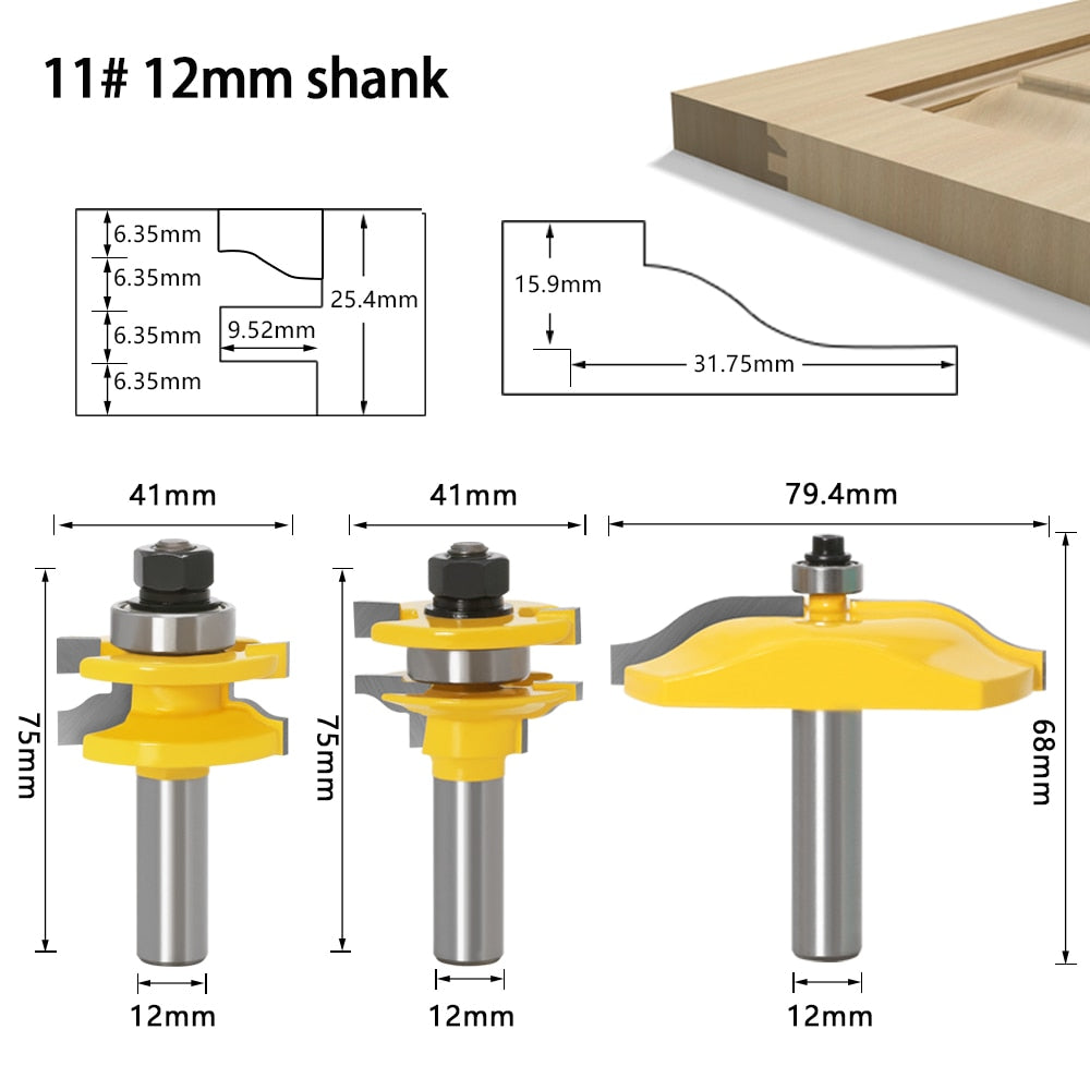 12mm  Shank - Rail and Stile - Panel Raised - Ogee Router Bit