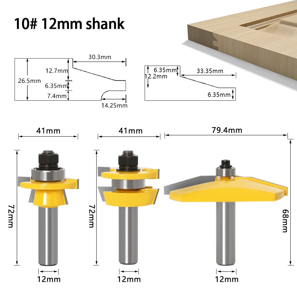 12mm  Shank - Rail and Stile - Panel Raised - Ogee Router Bit