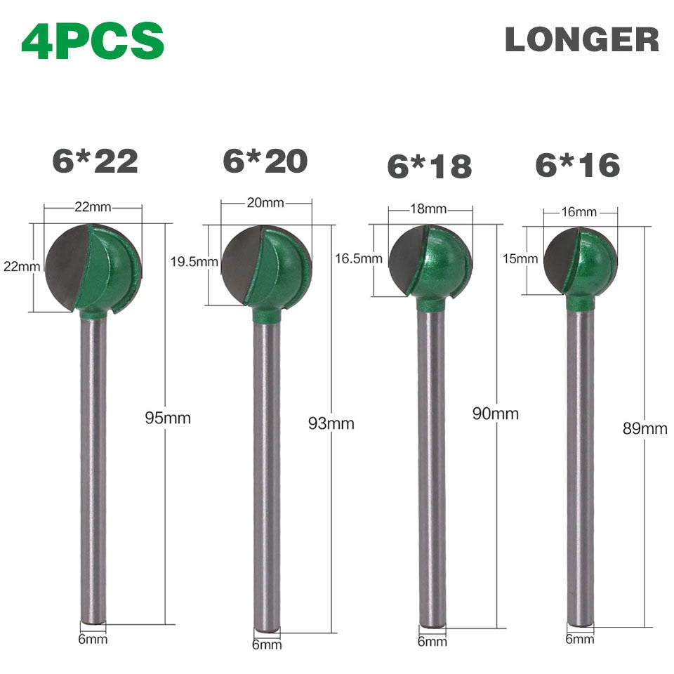 6mm or 3mm Shank - Ball Nose Round Cove Router Bits