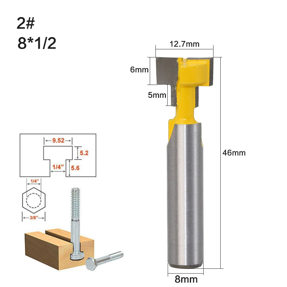 8mm Shank - T-Slot Cutter Router Bit for 1/4" Hex Bot
