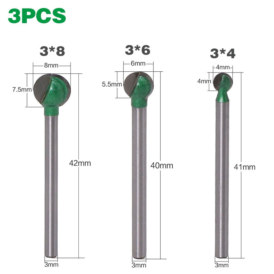 6mm or 3mm Shank - Ball Nose Round Cove Router Bits