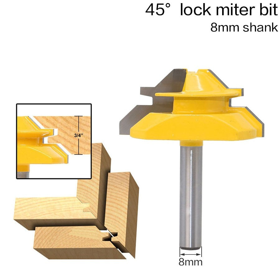 8mm Shank - 45 Degree Medium Lock Miter Router Bit