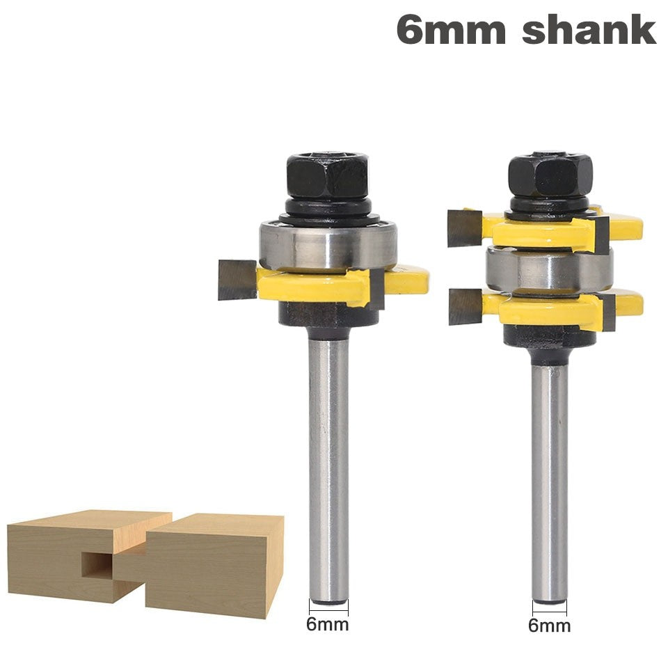 6mm Shank - Tongue & Groove Joint Assembly Router Bit Set - 2 Pcs
