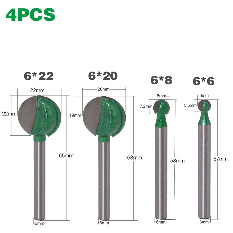 6mm or 3mm Shank - Ball Nose Round Cove Router Bits
