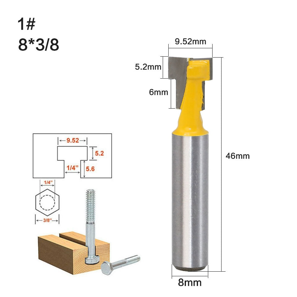 8mm Shank - T-Slot Cutter Router Bit for 1/4" Hex Bot