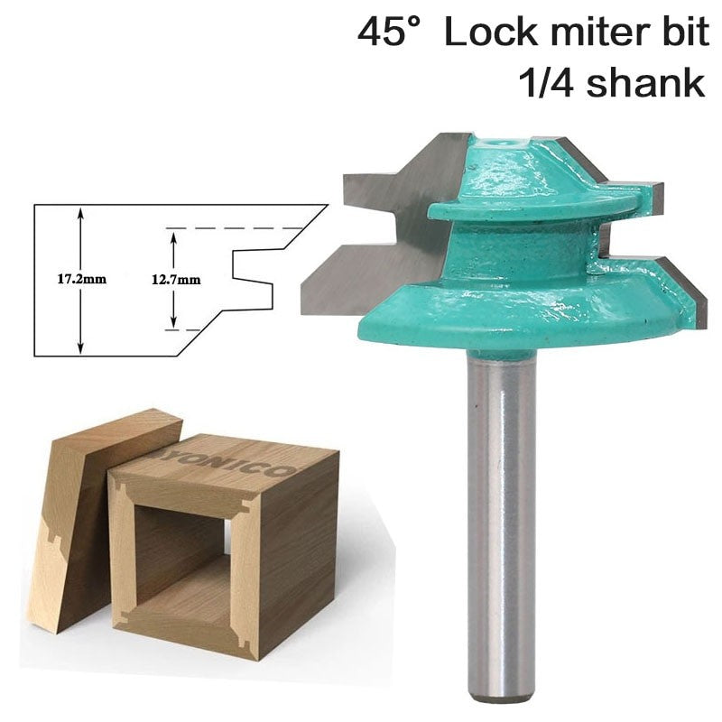 6.35mm Shank - Large Lock Miter Router Bit - 45 Degree - 1-3/8" Stock
