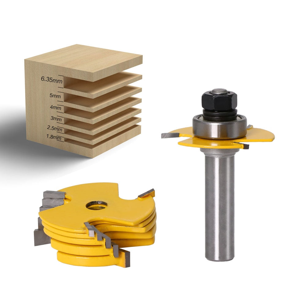 8mm or 12mm Shank -  6 Piece Slot Cutter 3 Wing Router Bit Set