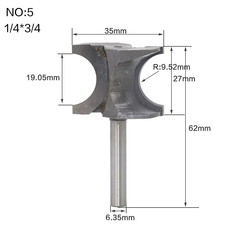 6.35mm - 12.7mm Shank - Half Round Side Cutter Bit Router Bit