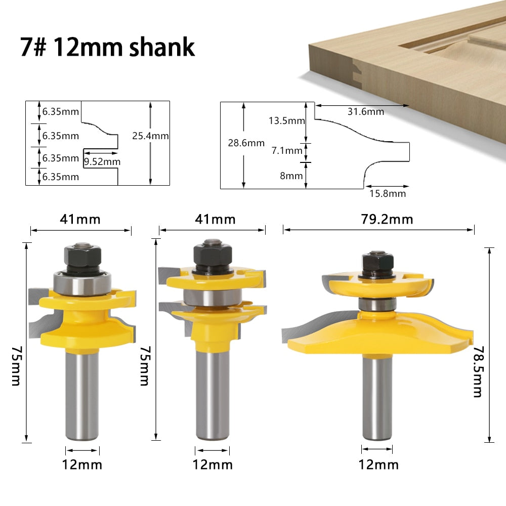 12mm  Shank - Rail and Stile - Panel Raised - Ogee Router Bit