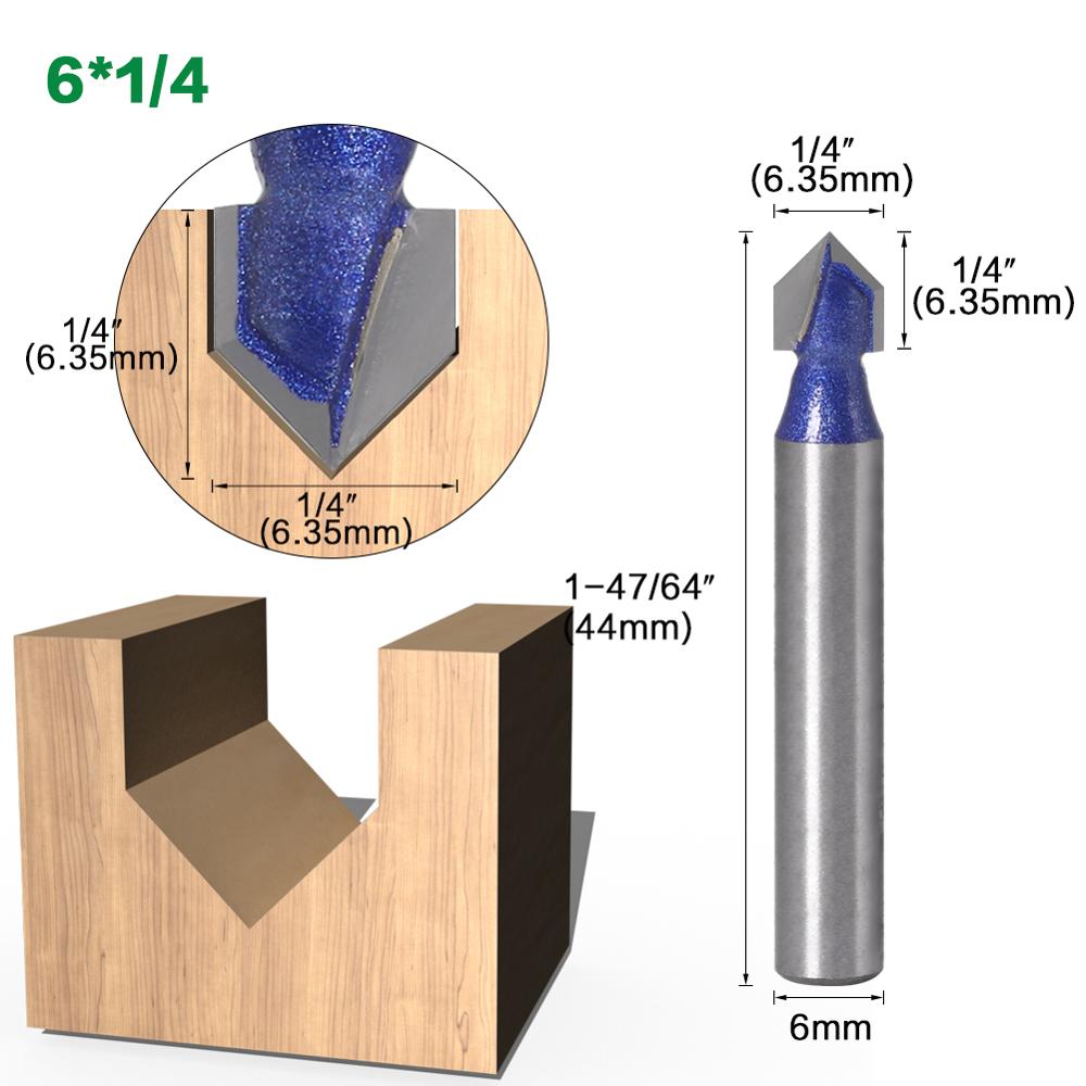 6mm Shank - 90 Degree V Groove Router Bits - 1/4″ - 5/16″ - 3/8″ - 1/2″