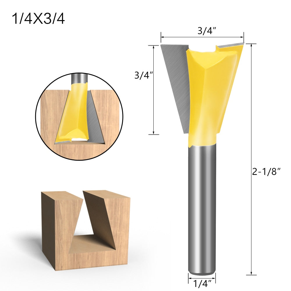 6mm or 6.35mm Shank - Dovetail Joint Router Bits Set