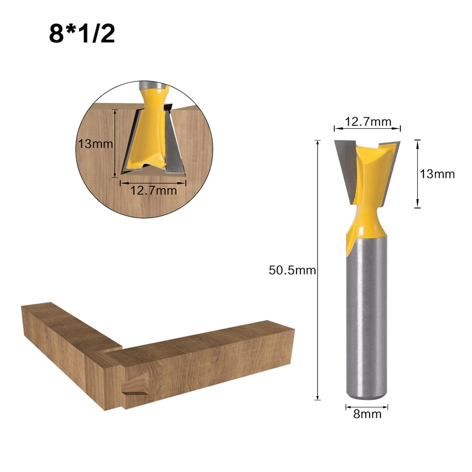 8mm Shank - 14 Degree Dovetail Joint Router Bits