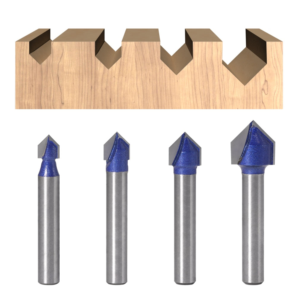 6mm Shank - 90 Degree V Groove Router Bits - 1/4″ - 5/16″ - 3/8″ - 1/2″
