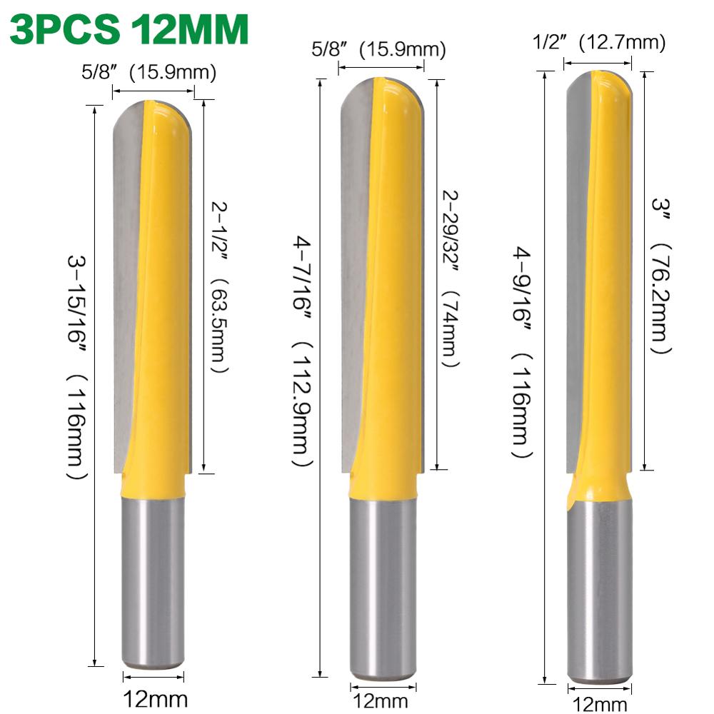 12mm or 12.7mm Shank - Long Round Blade Nose End Mill Router Bits