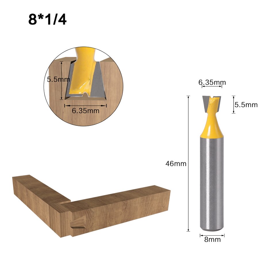 8mm Shank - 14 Degree Dovetail Joint Router Bits