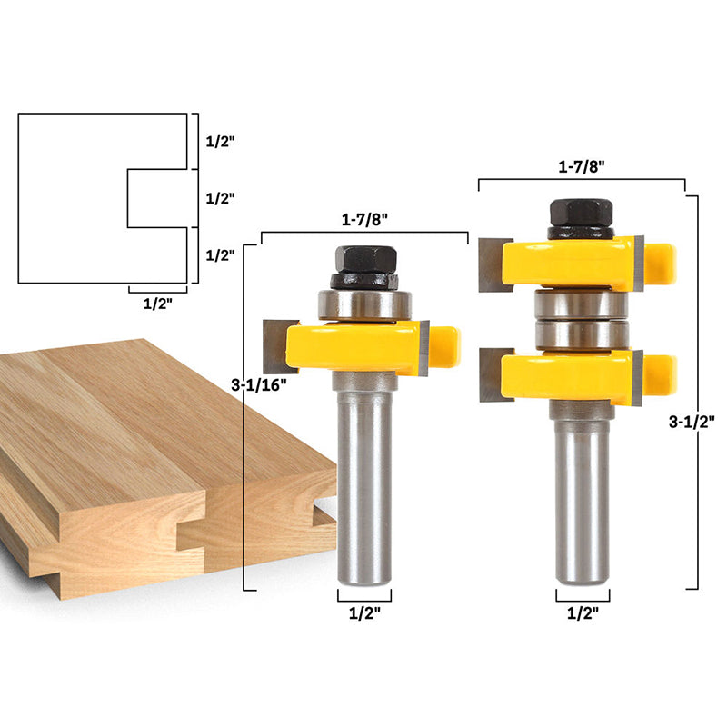 12mm or 12.7mm Shank - 2 Bit Tongue & Groove - Joint Assembly Router Bit Set