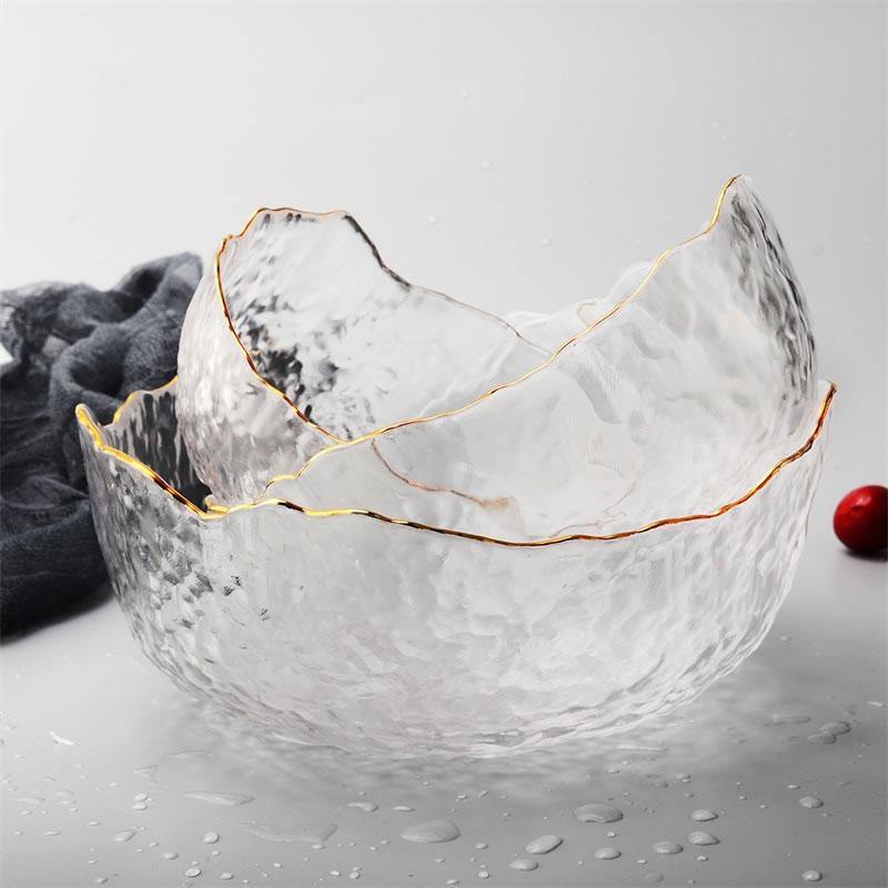 Irregular Gold Edged Glass Bowl - Emerald Seaside
